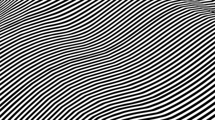 Optical illusion wave. Abstract 3d black and white illusions. Horizontal lines stripes pattern or background with wavy distortion effect. Vector illustration.