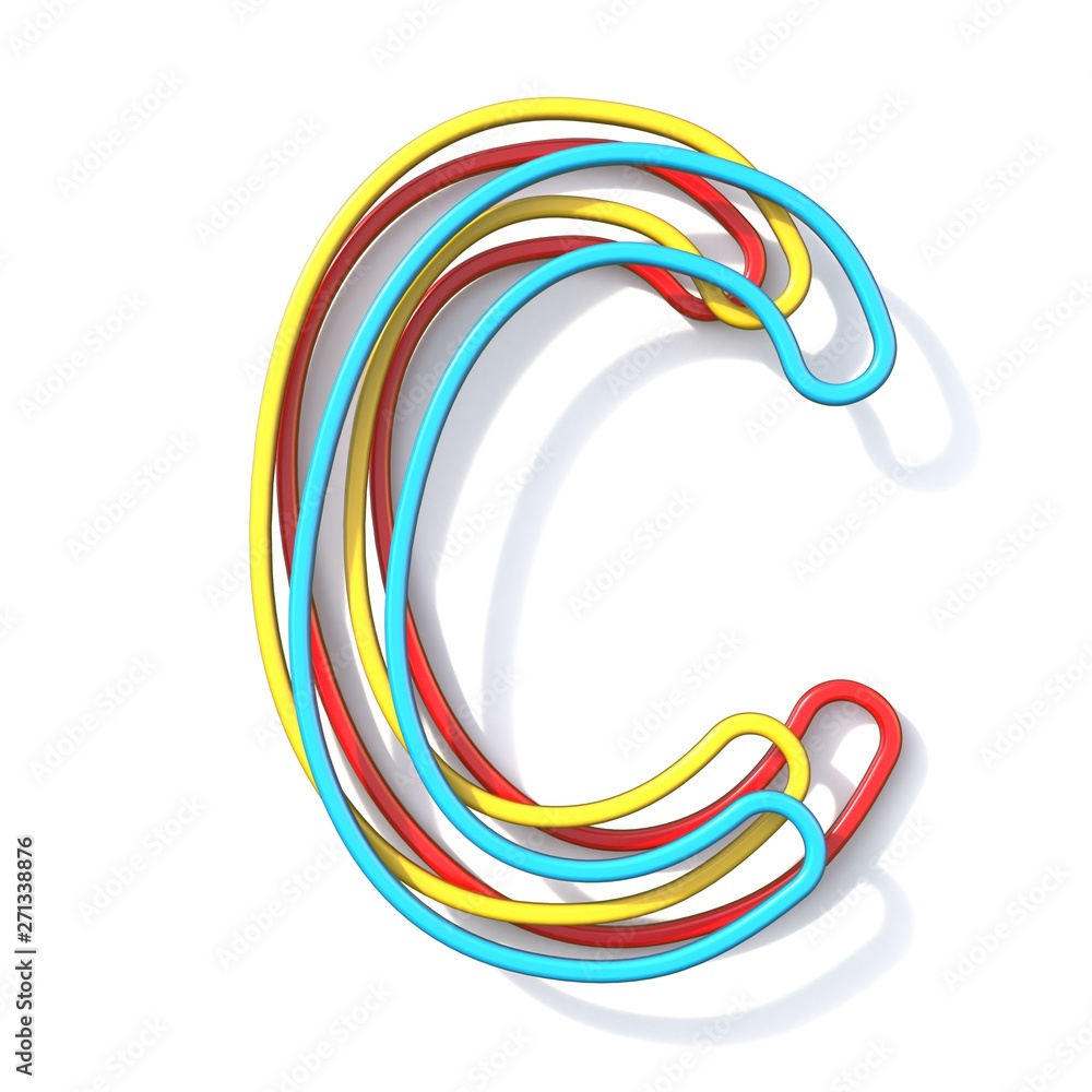 Poster three basic color wire font letter c 3d