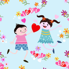 Cute cartoon couple in love  pattern.