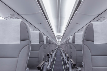 Fototapeta premium Perspective view of empty aircraft seats