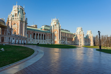 Fototapeta na wymiar MOSCOW, RUSSIA - APRIL 25, 2019: The Great Tsaritsyn Palace in the Tsaritsino Museum-Preserve