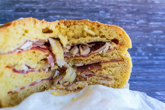 Portuguese Meat bread (Bola de Carne) stuffed with various portuguese meats