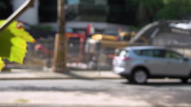 Earth moving machinery in a city 