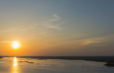 Sunset sun on the Volga