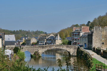 Obraz premium Port River view with Medieval buildings lining the river