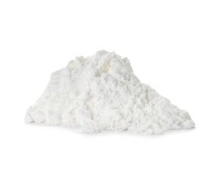 Pile of protein powder on white background