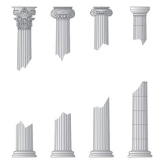 destroyed historic Greek antique columns with capitals of different orders and with place for text