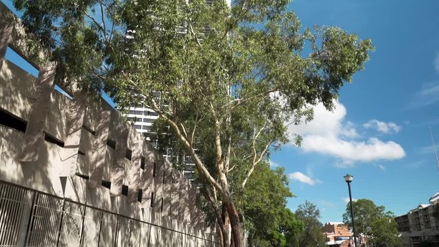 A panning shot of a city