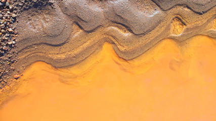 Sand and yellow water. Abstract texture. Colors of the nature. Close up. 