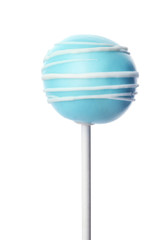 Delicious bright cake pop on white background