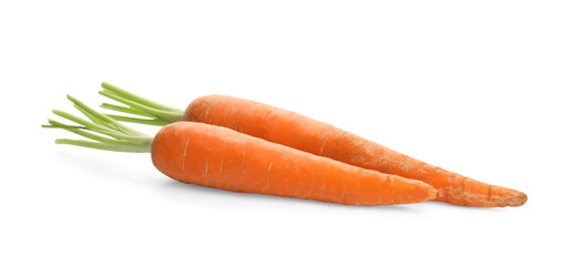 Fresh ripe carrots on white background. Wholesome vegetable