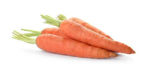 Fresh ripe carrots on white background. Wholesome vegetable