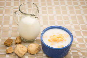 Mazamorra of corn and milk, traditional Colombian food.