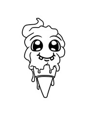 niedliches eis eiscreme gesicht süß waffel lecker sommer essen hunger kugel groß riesig vanille schlecken naschen clipart comic cartoon design