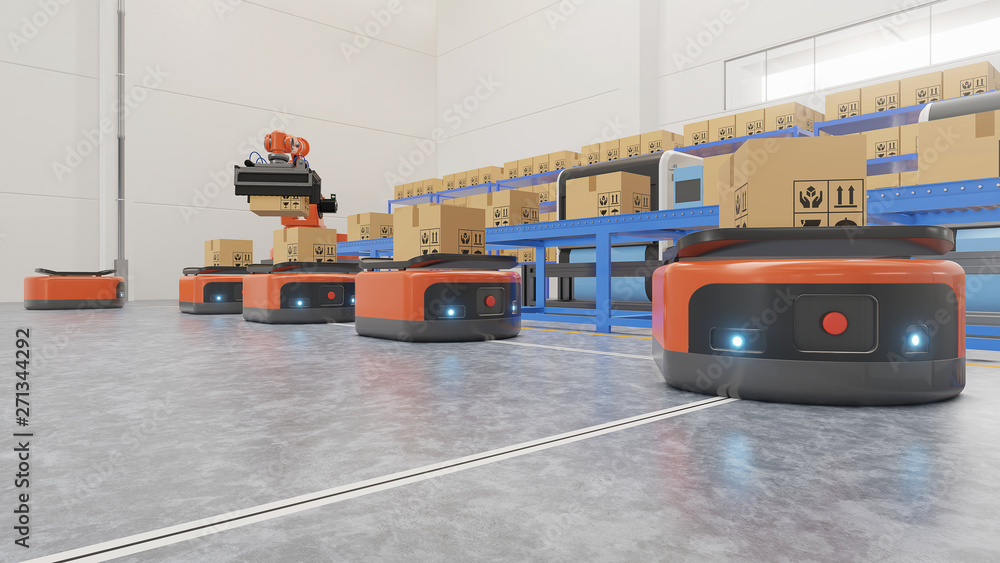 Poster factory automation with agv and robotic arm in transportationto increase transport more with safety.