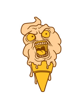 monster gesicht br&uuml;llen schreien eis eiscreme horror halloween gruselig waffel lecker sommer essen hunger kugel gro&szlig; riesig vanille schlecken naschen clipart comic cartoon design
