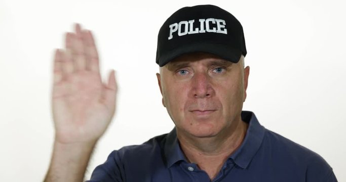 Policeman Image in Press Interview Make a Welcome Hand Gestures