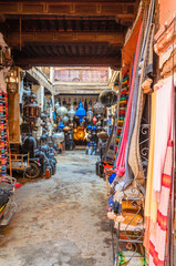 Fototapeta na wymiar Street of Marrakech market with traditional souvenirs, Morocco