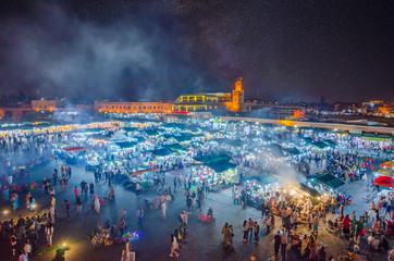 Jamaa el Fna market square in Marrakesh's medina, Marrakech, Morocco - obrazy, fototapety, plakaty