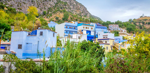 Panoramic view of blue medina of city Chefchaouen,  Morocco, Africa.