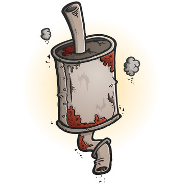 recommend clip art: A stylized clipart drawing of an old rusted car muffler