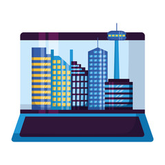 Obraz premium laptop computer smart city technology