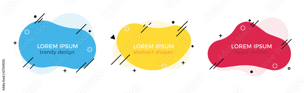 Aufkleber Set of trendy colorful and glowy fluid shapes. Vector geometric template liquid form elements in different colors. Modern abstract banner design