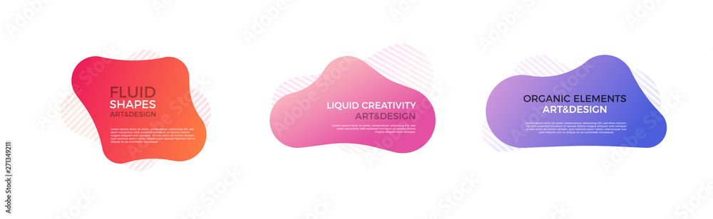 Aufkleber Set of trendy colorful and glowy fluid shapes. Vector geometric template liquid form elements in different colors. Modern abstract banner design