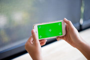 Hands and phones, online communication Online business Concept of using technology