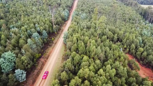 Aerial shot of a rally car in the bush