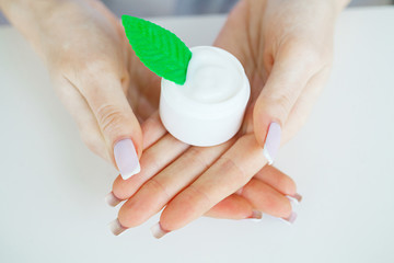 Scin Care. Scientist hands testing texture of beauty products