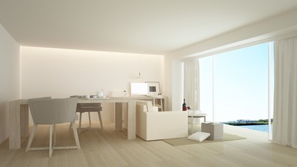 The interior minimal hotel relax space 3d rendering and nature view background