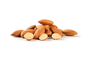Almond and nuts  isolated on white background.