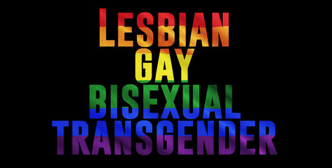 Rainbow LGBT cloth and text of "LESBIAN GAY BISEXUAL TRANSGENDER" Colorful symbol of LGBTQ is waving behind text. 