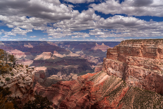 Grand Canyon National Park with White Fluffy Clouds