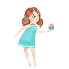 illustration of a little girl holding out a cupcake