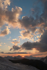 Dawn in the Caucasus Mountains, beautiful sunrise and sky