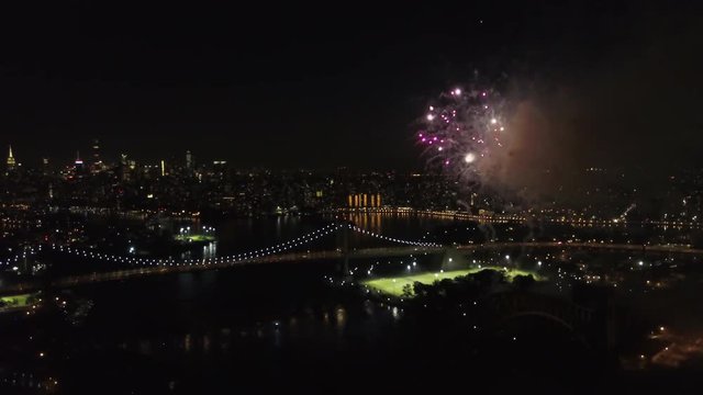 Aerial footage from the Astoria Park in Queens, NY for the Firework show 2018. This show happens every year before the independence day of USA 4th of July.