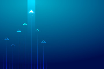 Up arrows on blue background illustration vector for business and finance, copy space composition, minimalist style, growth concept.