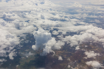 Blue sky with clouds shoot on the airplan