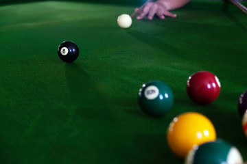 Playing, establishing a snooker ball, a red ball and a ball with numbers