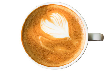 Cappuccino coffee in a white cup on a white background