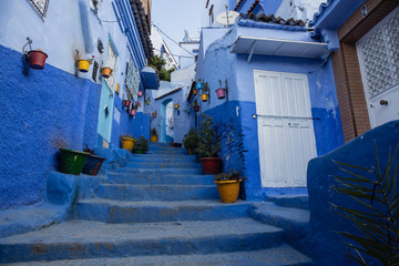 The blue city of Chefchaouen, Morocco is fascinating to visit. The Medina is on a steep hill so there's all sorts of interesting architecture to match the environment