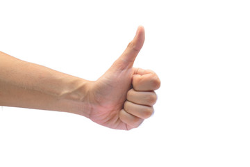 Hand showing like on white background. 