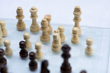 Chess board game, business competitive concept, encounter difficult situation, losing and winning