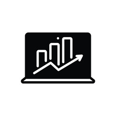 Black solid icon for laptop with analysis 