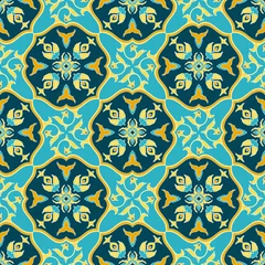 Cercles muraux Tuiles marocaines Vecteur de motif de tuile vintage sans couture avec des ornements de Barcelone. Texture de motif en céramique espagnole. Fond de mosaïque de majolique pour le mur de la cuisine ou le sol de la salle de bain.