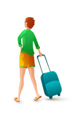 Tourist with rolling suitcases illustration