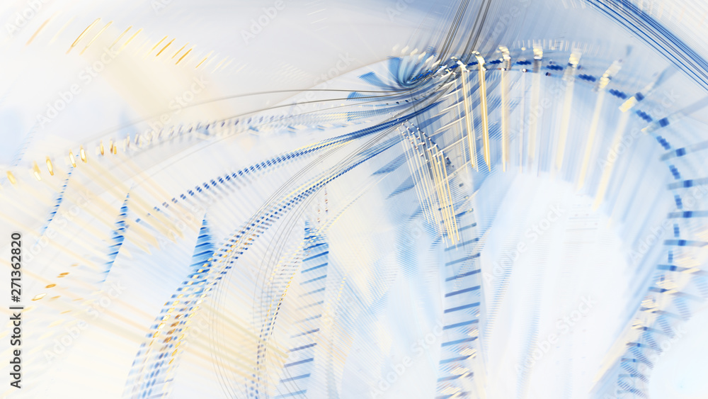Fototapete Abstract generative art background. 3d illustration. Fractal graphics composition of dots, waves and rays of light. Science and digital technology concept.