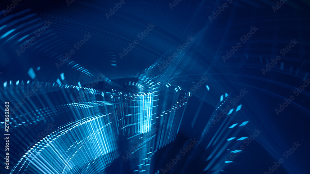 Poster abstract generative art background. 3d illustration. fractal graphics composition of dots, waves and
